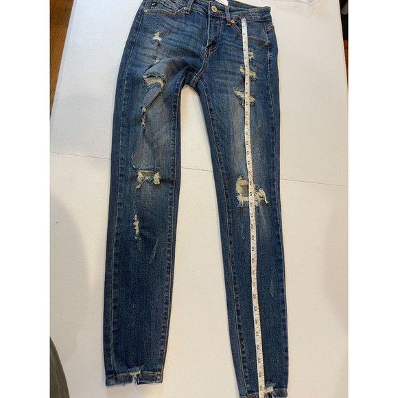 KanCan Womens Jeans Skinny Leg Distressed Low Rise Flat Front Blue Size W28 - Picture 7 of 10